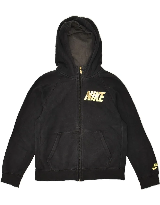 men's turtleneck pullover sweaters -NIKE Boys Zip Hoodie Sweater 10-11 Years Medium Black Cotton