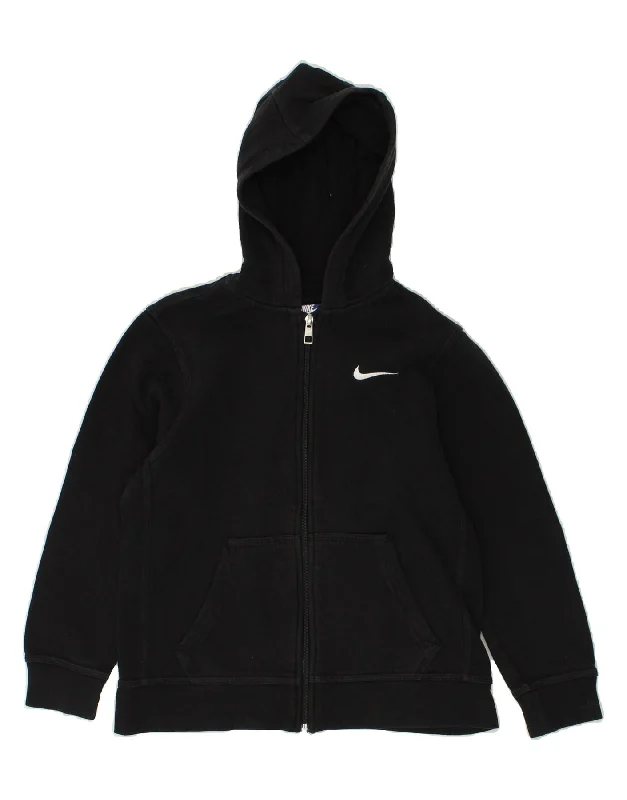 men's cashmere sweaters -NIKE Boys Zip Hoodie Sweater 10-11 Years Medium Black Cotton