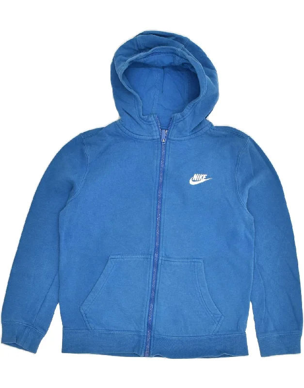 men's comfortable pullover sweaters -NIKE Boys Zip Hoodie Sweater 10-11 Years Medium Blue Cotton