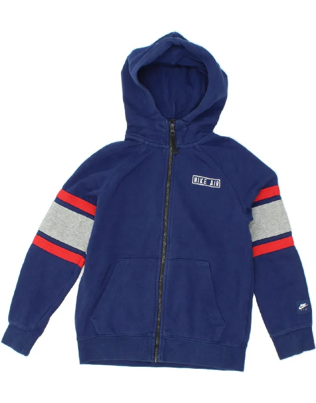 men's crewneck sweaters -NIKE Boys Zip Hoodie Sweater 10-11 Years Medium Navy Blue Colourblock