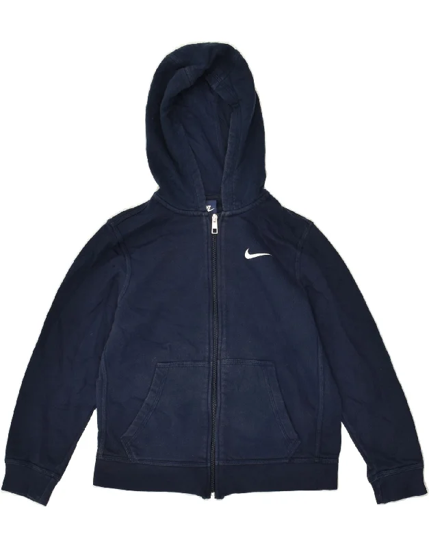 men's outdoor wool sweaters -NIKE Boys Zip Hoodie Sweater 10-11 Years Medium Navy Blue Cotton