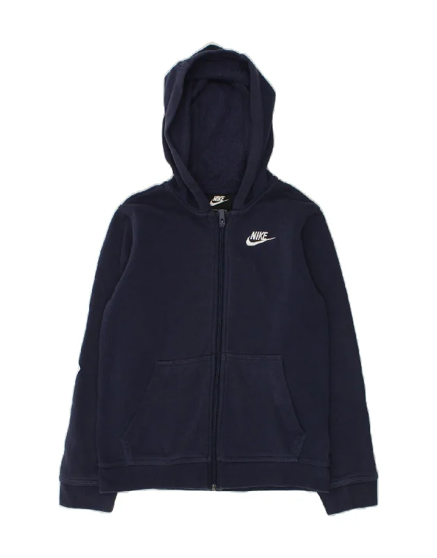 men's breathable wool sweaters -NIKE Boys Zip Hoodie Sweater 10-11 Years Medium Navy Blue Cotton