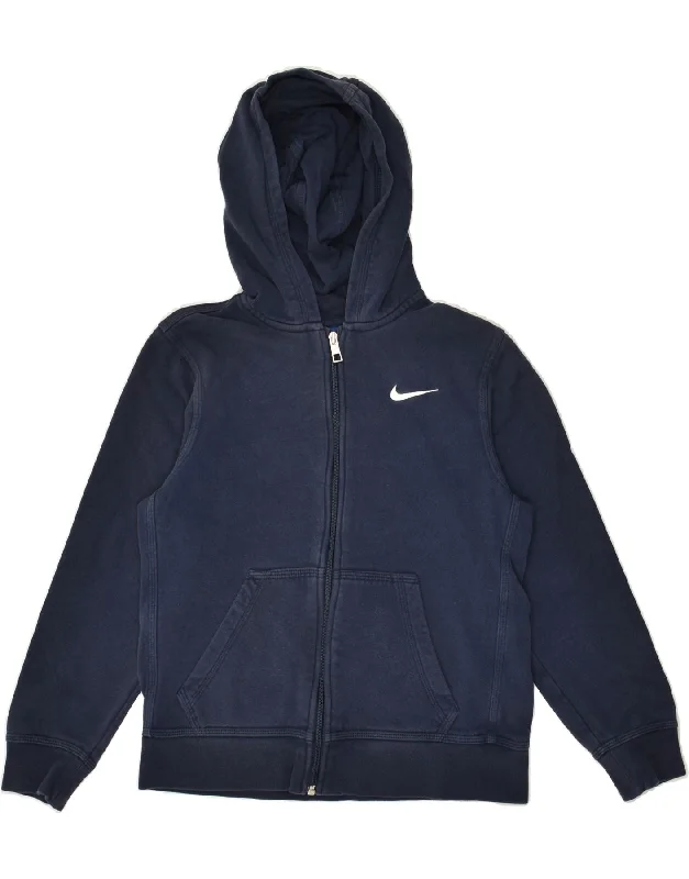 men's wool-blend sweaters -NIKE Boys Zip Hoodie Sweater 10-11 Years Medium Navy Blue Cotton