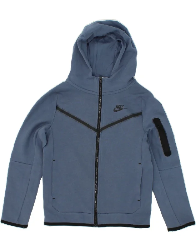 men's zip-up knit sweaters -NIKE Boys Zip Hoodie Sweater 10-11 Years Medium Navy Blue Cotton