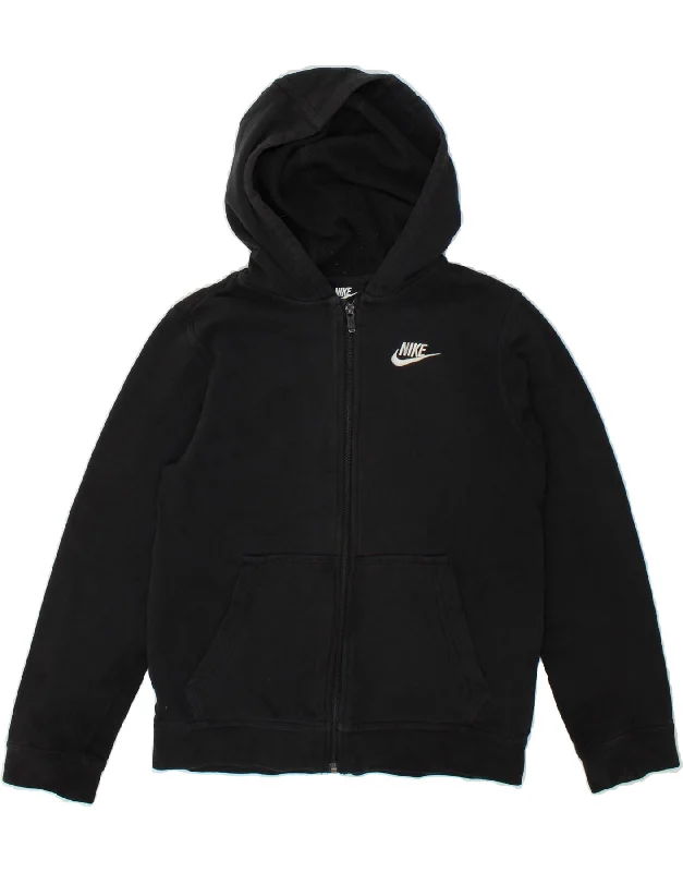 men's soft cashmere sweaters -NIKE Boys Zip Hoodie Sweater 12-13 Years Black Cotton