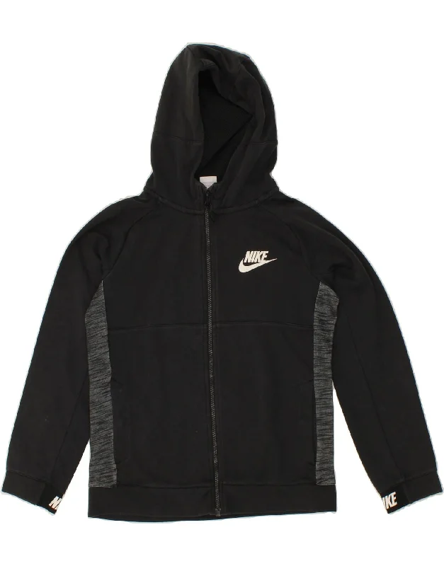 men's cozy pullovers for winter -NIKE Boys Zip Hoodie Sweater 12-13 Years Large Black Colourblock Cotton