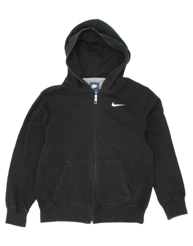 men's stylish cardigans -NIKE Boys Zip Hoodie Sweater 12-13 Years Large Black Cotton