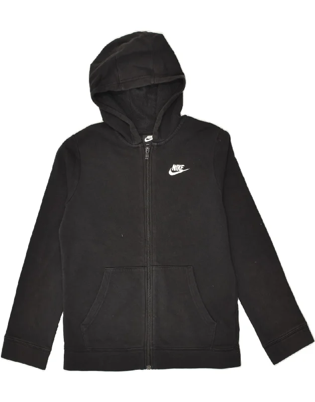 men's casual sweaters -NIKE Boys Zip Hoodie Sweater 12-13 Years Large Black Cotton