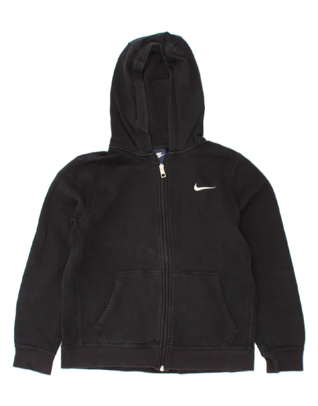 men's cozy wool sweaters -NIKE Boys Zip Hoodie Sweater 12-13 Years Large Black Cotton