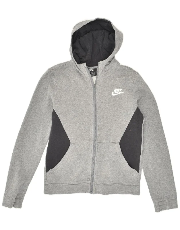 men's ribbed cardigans -NIKE Boys Zip Hoodie Sweater 12-13 Years Large Grey Cotton