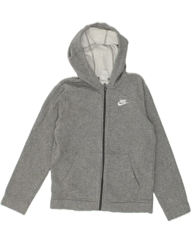 men's outdoor cashmere sweaters -NIKE Boys Zip Hoodie Sweater 12-13 Years Large Grey Cotton