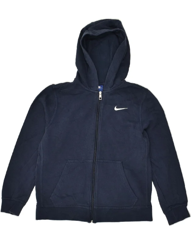 men's colorful sweaters -NIKE Boys Zip Hoodie Sweater 12-13 Years Large Navy Blue Cotton