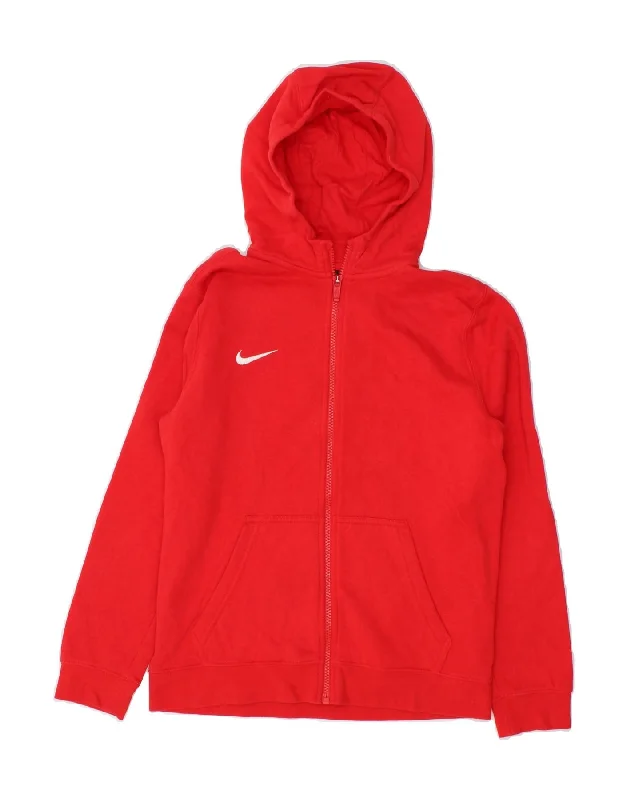 men's thermal sweaters -NIKE Boys Zip Hoodie Sweater 12-13 Years Large Red Cotton