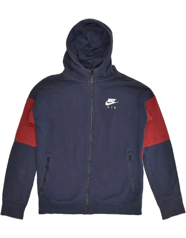 men's thick knit sweaters -NIKE Boys Zip Hoodie Sweater 13-14 Years XL Navy Blue Colourblock Cotton