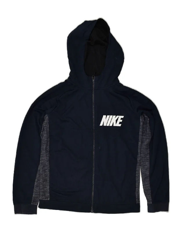 men's comfortable wool sweaters -NIKE Boys Zip Hoodie Sweater 13-14 Years XL Navy Blue Polyester