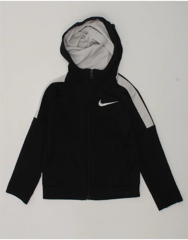 men's elegant cardigans -NIKE Boys Zip Hoodie Sweater 2-3 Years Black Colourblock Polyester