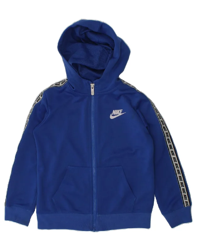 men's comfortable pullover sweaters -NIKE Boys Zip Hoodie Sweater 4-5 Years Blue Polyester