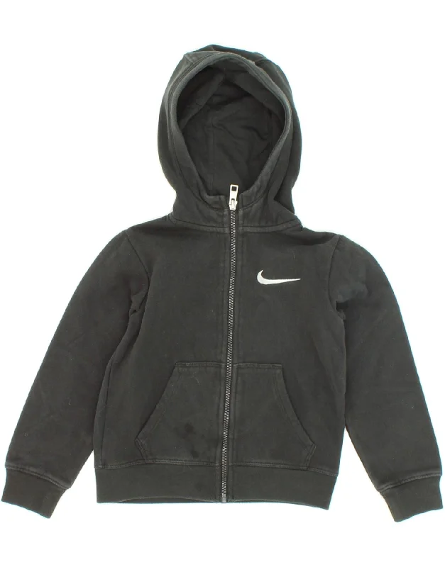 men's thick knit pullovers -NIKE Boys Zip Hoodie Sweater 5-6 Years Medium Black Cotton