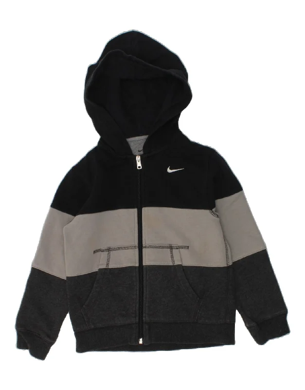 men's cardigan sweaters -NIKE Boys Zip Hoodie Sweater 5-6 Years Medium  Grey Colourblock Cotton