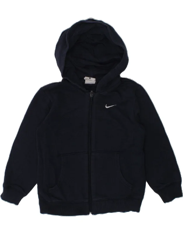 men's slim-fit sweaters -NIKE Boys Zip Hoodie Sweater 5-6 Years Medium  Navy Blue Cotton