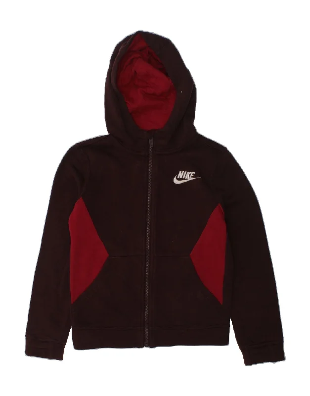 men's festive sweaters -NIKE Boys Zip Hoodie Sweater 6-7 Years XS Burgundy Colourblock