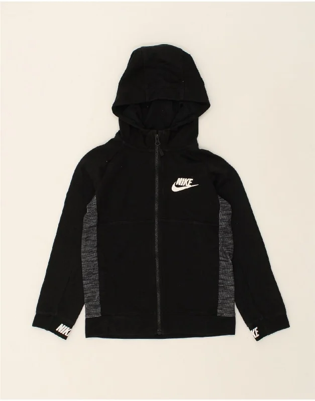 men's performance sweaters -NIKE Boys Zip Hoodie Sweater 8-9 Years Small  Black Colourblock Cotton