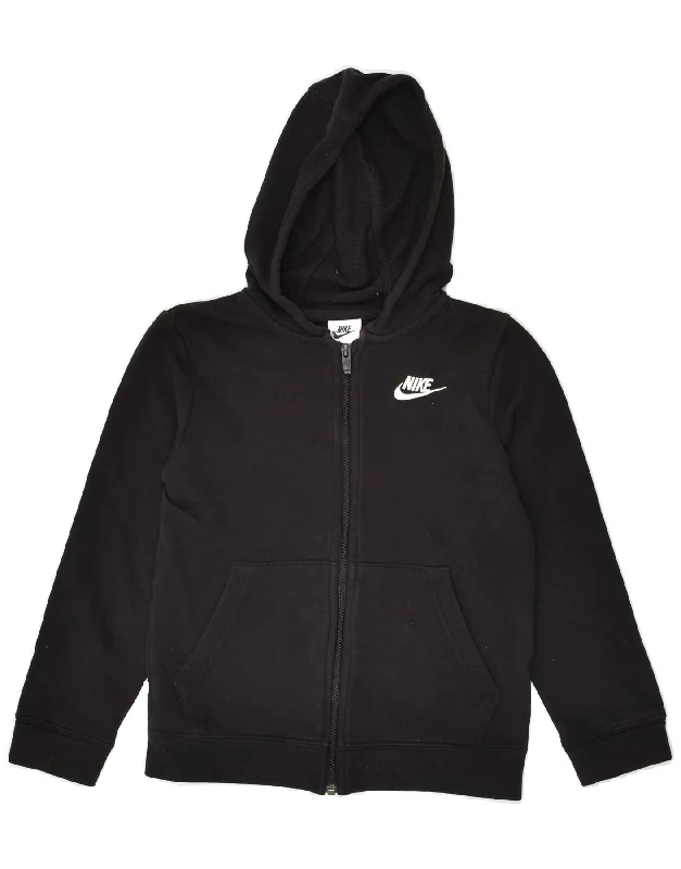 men's high-neck sweaters -NIKE Boys Zip Hoodie Sweater 8-9 Years Small Black Cotton