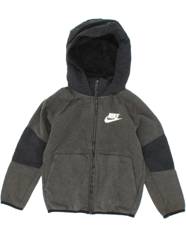 men's premium wool sweaters -NIKE Boys Zip Hoodie Sweater 8-9 Years Small Grey Colourblock Cotton