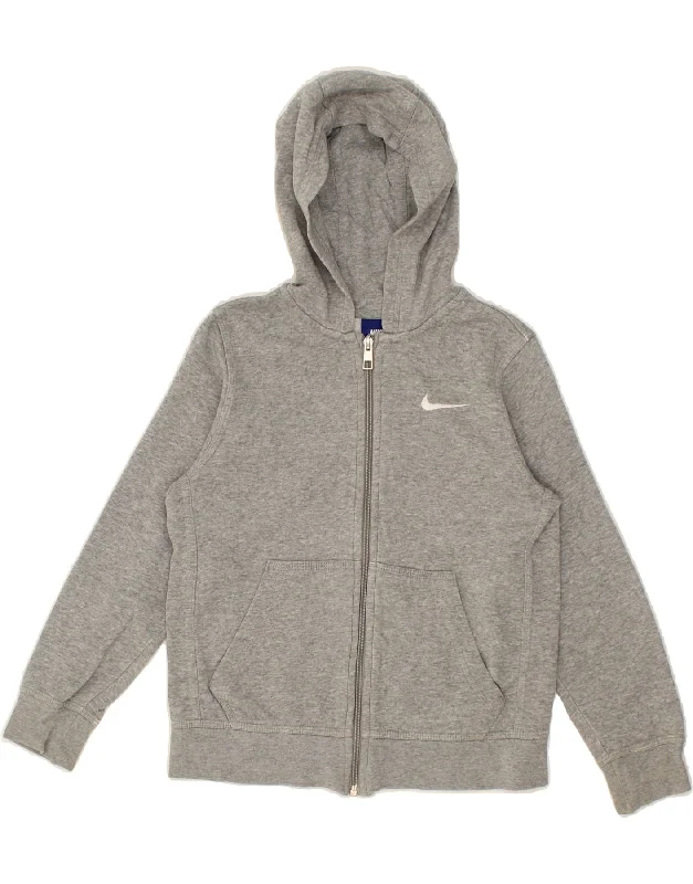 men's performance sweaters -NIKE Boys Zip Hoodie Sweater 8-9 Years Small Grey Cotton