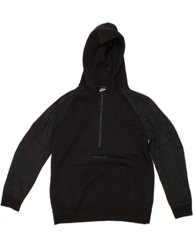 men's long sleeve hoodie -NIKE Boys Zip Neck Hoodie Jumper 12-13 Years Large Black Polyester