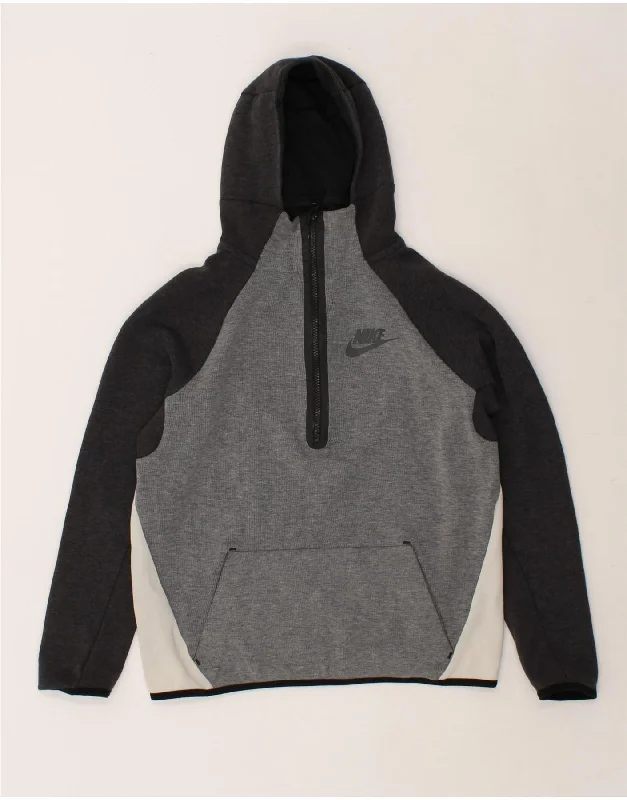 men's zip hoodie with drawstrings -NIKE Boys Zip Neck Hoodie Jumper 13-14 Years XL  Grey Colourblock Cotton