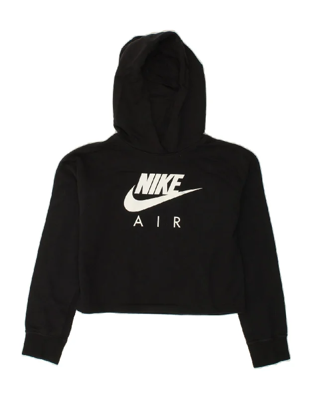 men's hoodie for daily wear -NIKE Girls Crop Graphic Hoodie Jumper 13-14 Years XL Black Cotton