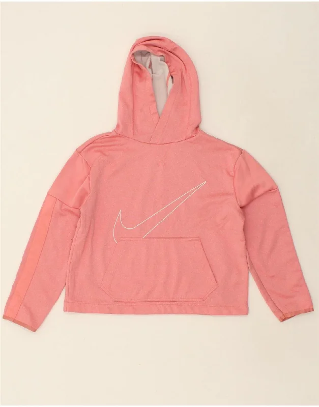 men's hoodie for gym -NIKE Girls Crop Graphic Hoodie Jumper 13-14 Years XL  Pink Polyester