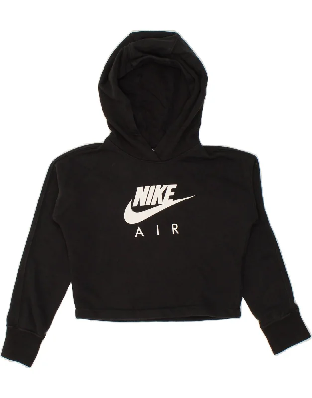 men's eco-friendly hoodies -NIKE Girls Crop Graphic Hoodie Jumper 8-9 Years Small  Black Cotton