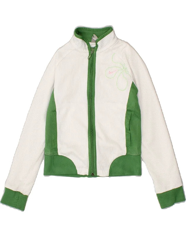 men's zip-up fleece jackets -NIKE Girls Crop Tracksuit Top Jacket 7-8 Years Small White Colourblock