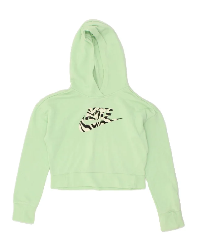 men's comfy hoodie sweatshirt -NIKE Girls Graphic Crop Hoodie Jumper 12-13 Years  Large  Green Cotton