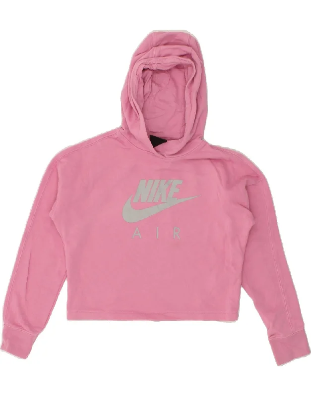 men's hoodie sweatshirt with graphics -NIKE Girls Graphic Crop Hoodie Jumper 12-13 Years Large Pink Cotton