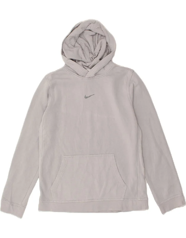 men's hoodie sweatshirt for weekend -NIKE Girls Graphic Hoodie Jumper 13-14 Years XL Grey Cotton