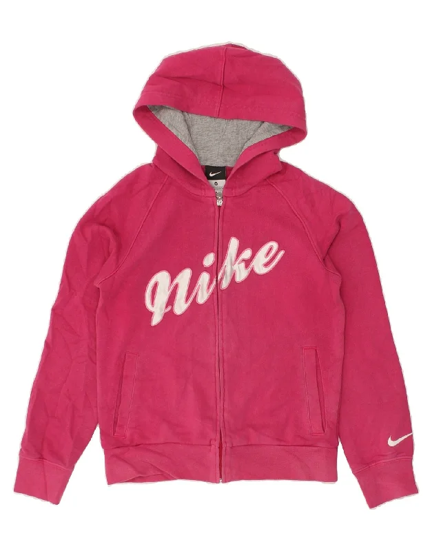 men's sweater for layering -NIKE Girls Graphic Zip Hoodie Sweater 10-11 Years Medium  Pink Cotton