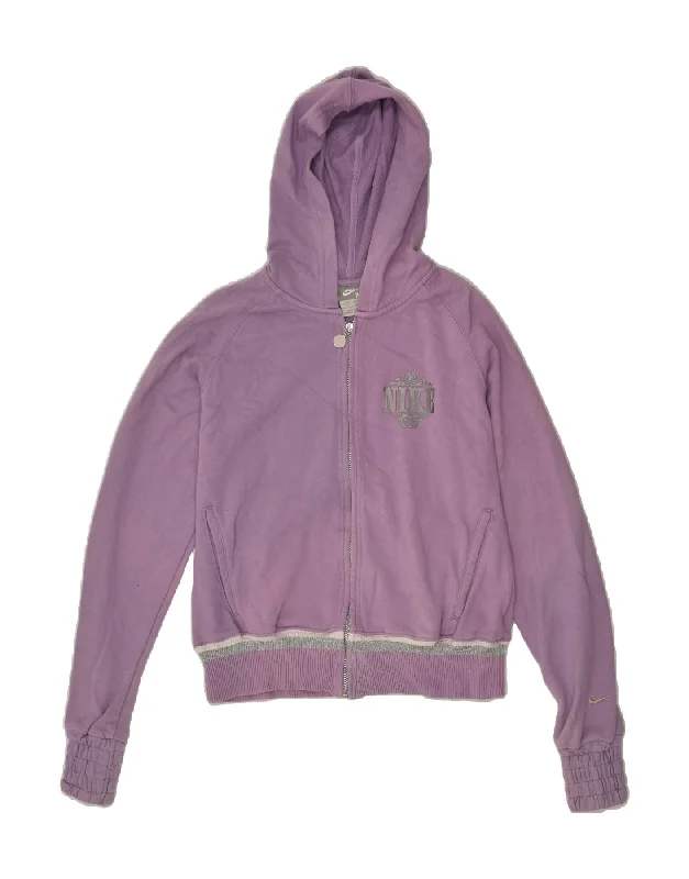 men's high-neck sweaters -NIKE Girls Graphic Zip Hoodie Sweater 13-14 Years XL Purple Cotton