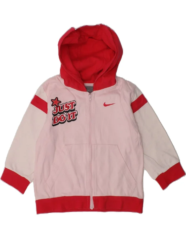 men's cardigan knitwear -NIKE Girls Graphic Zip Hoodie Sweater 2-3 Years White Colourblock Cotton