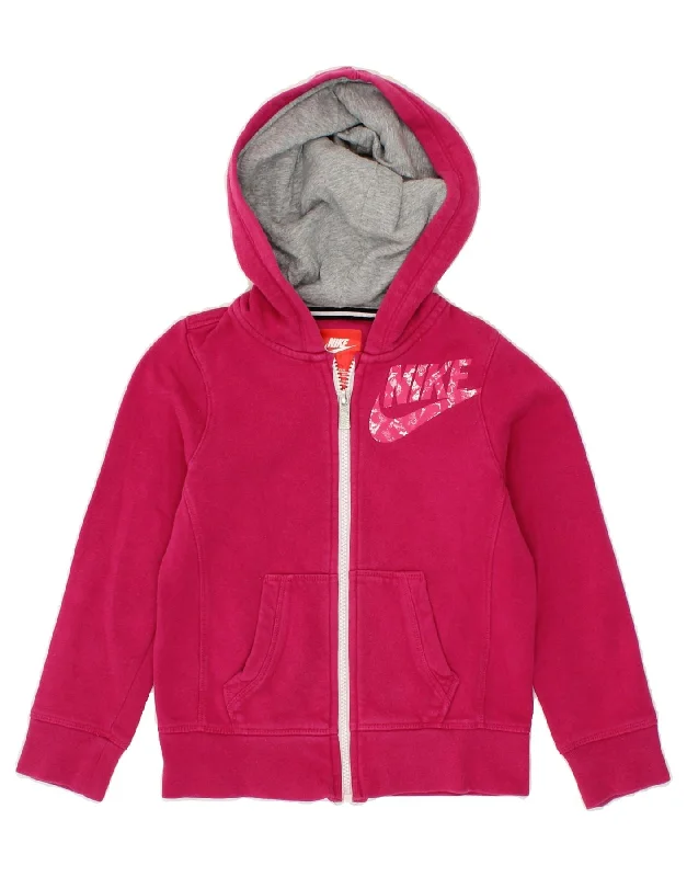 men's versatile knit sweaters -NIKE Girls Graphic Zip Hoodie Sweater 6-7 Years XS Pink Cotton