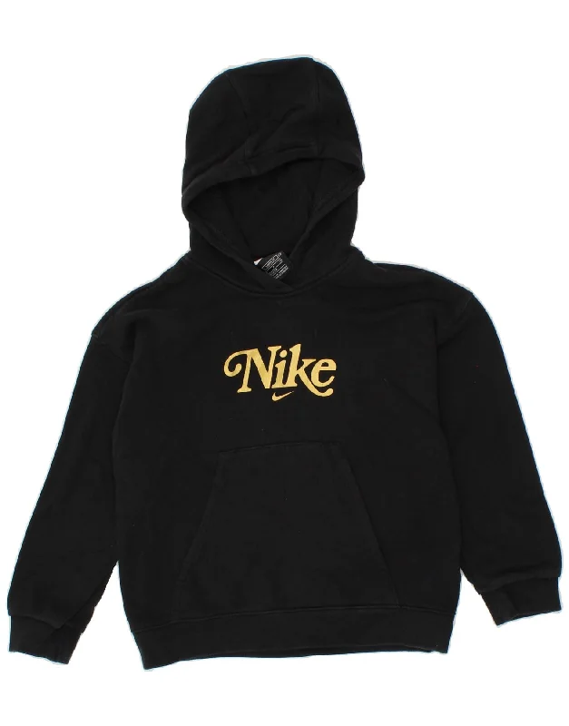 men's hoodie for hiking -NIKE Girls Loose Fit Hoodie Jumper 8-9 Years Small Black Cotton