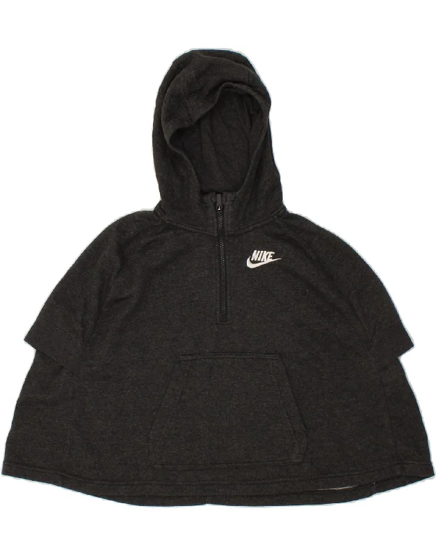 men's hoodie for layering in cold -NIKE Girls Short Sleeve 1/4 Zip Hoodie Jumper 8-9 Years Small Grey Cotton