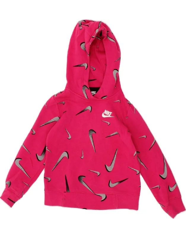 men's soft cotton hoodies -NIKE Girls Standard Fit Graphic Hoodie Jumper 7-8 Years XS Pink Cotton