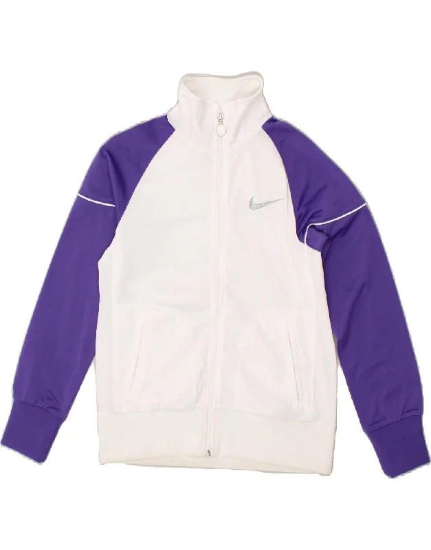 men's casual outerwear jackets -NIKE Girls Tracksuit Top Jacket 10-11 Years Medium White Colourblock