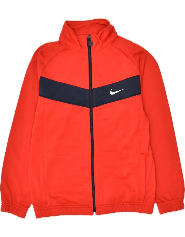 men's windbreaker jackets -NIKE Girls Tracksuit Top Jacket 12-13 Years Large Red Colourblock