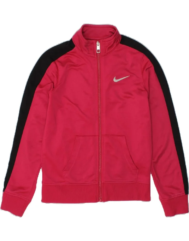 men's travel jackets -NIKE Girls Tracksuit Top Jacket 6-7 Years Large Pink Colourblock Polyester