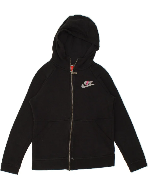 men's thermal sweaters -NIKE Girls Zip Hoodie Sweater 12-13 Years Large  Black Cotton