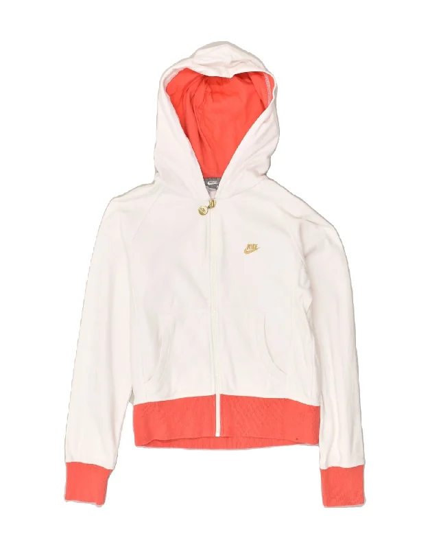 men's fitted sweaters -NIKE Girls Zip Hoodie Sweater 12-13 Years Medium White Colourblock Cotton